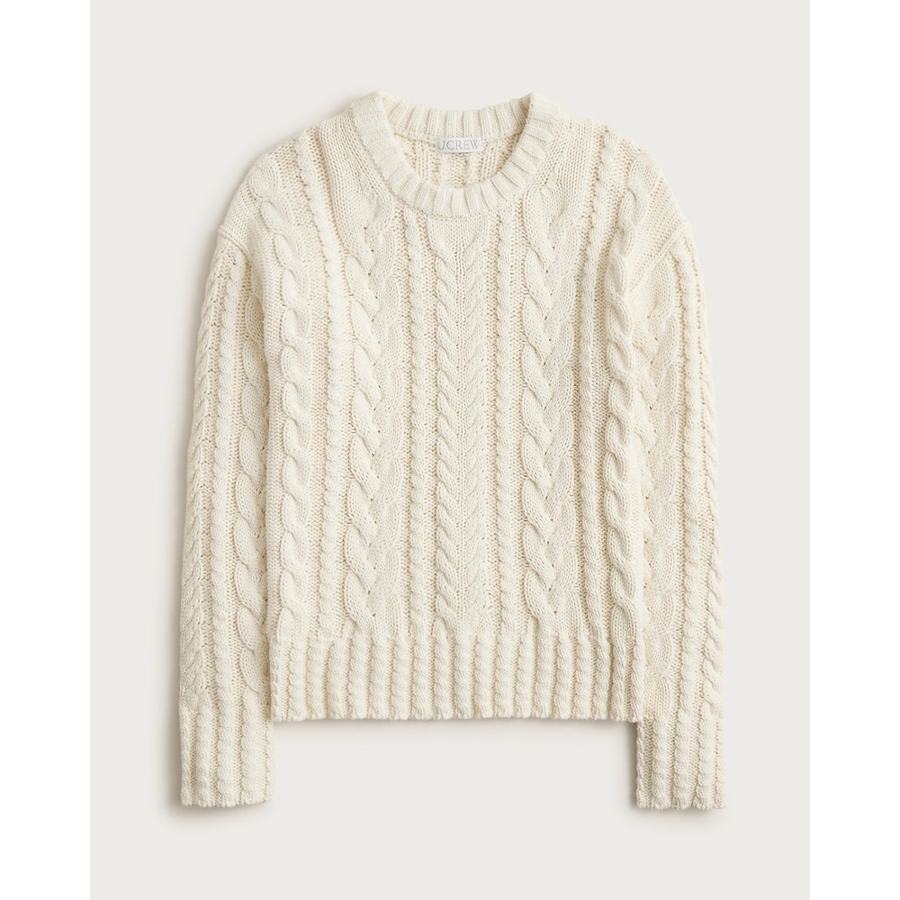 J.Crew Cable Knit Crew Neck Sweater in Ivory Lace Size XXS Fisherman Minimalist